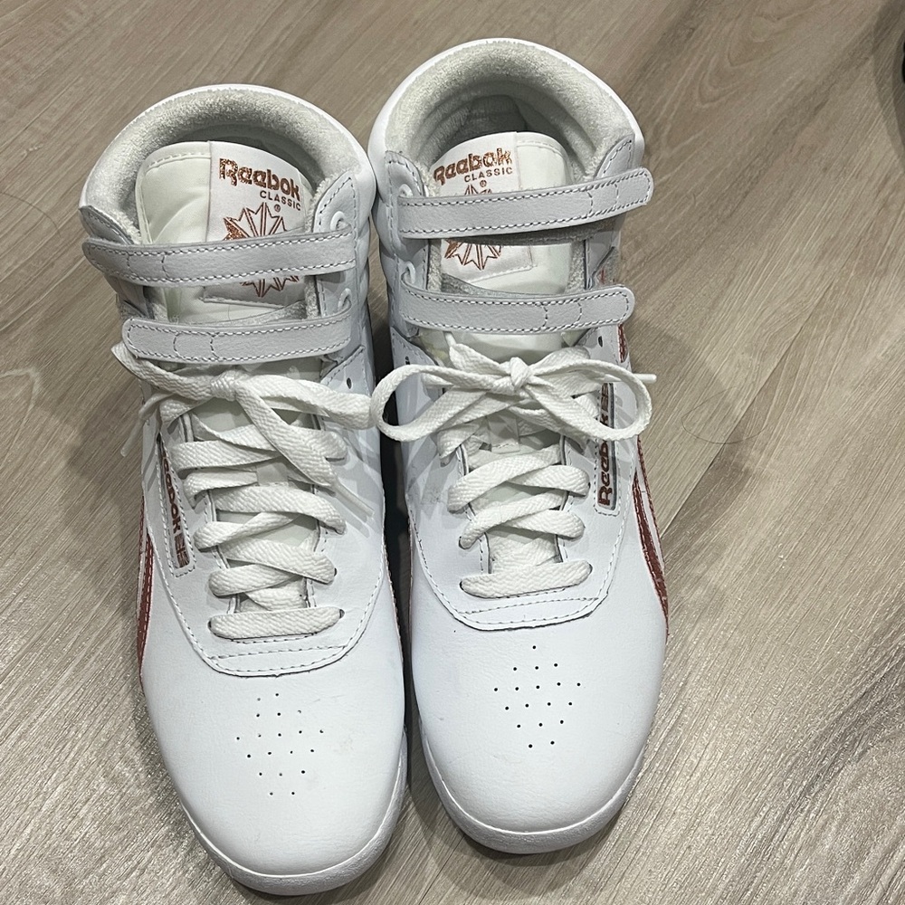 Reebok White and rose gold High-Top Sneakers